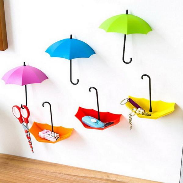 Plastic Creative Umbrella Hook Set With Strong Adhesive No Trace Wall Mount For Kitchen Bathroom Decor