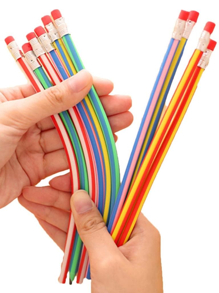 Sac Taske Flexible Pencils, Unbreakable Lead, Fun Stationery Pencils, Striped Colors (5 Colors, 80-Pack)