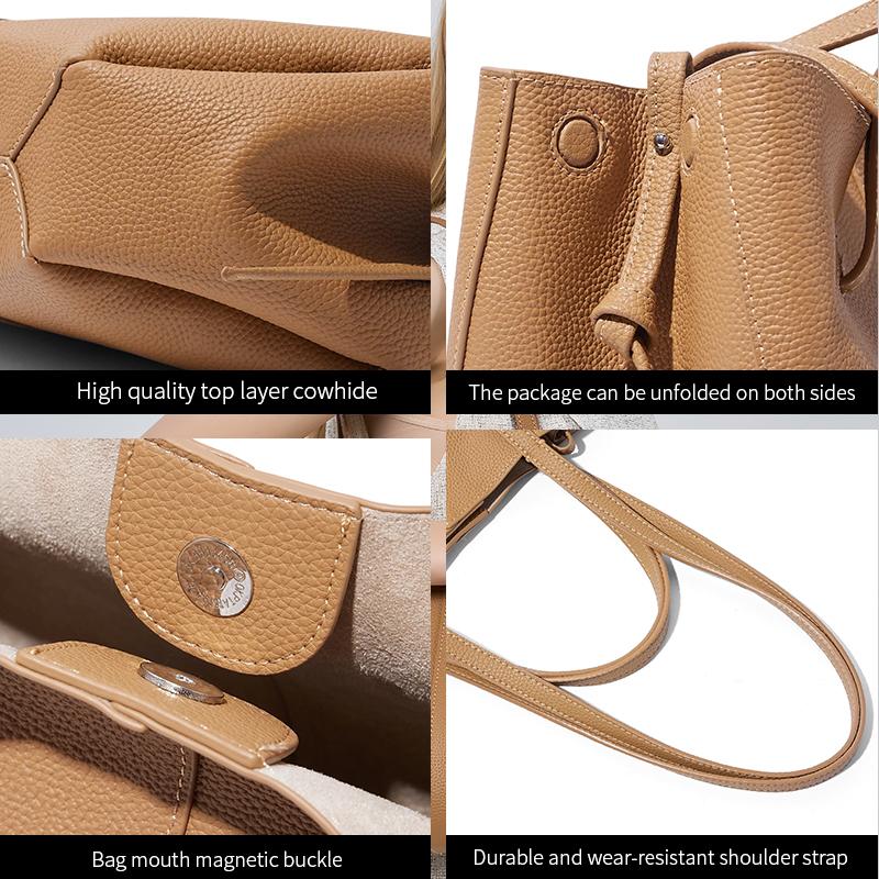 Top-Grain Cowhide Leather Large-Capacity Women's Tote Bag, Versatile Minimalist Smiley Face Handbag Bag Luxury Designer Wing Bag