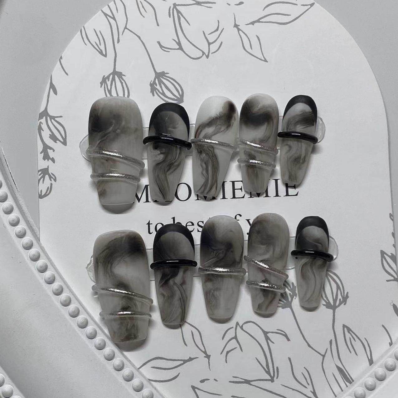 

Handmade Gel Nail Stickers with Ink Wash Colors and Wrap-Around Tips Large