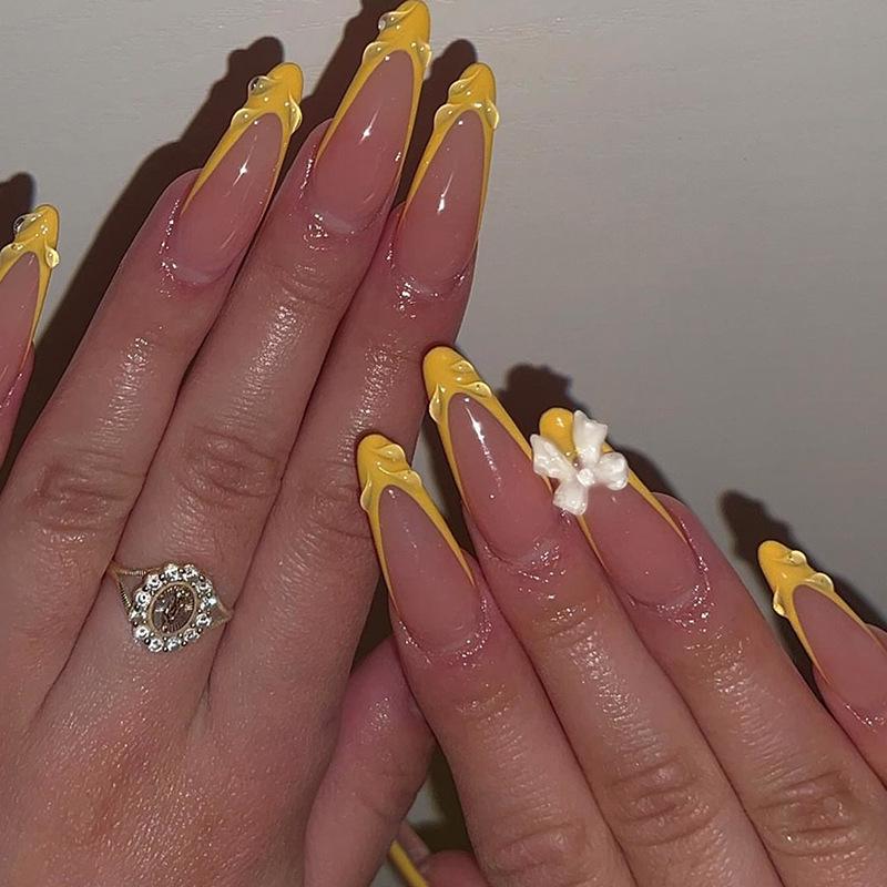 

Handmade Almond Bowknot French Gel False Nails