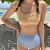 Korean Style High-Waisted Tummy-Covering Women's Bikini - Two-Piece Swimsuit Set for Hot Springs and Vacations