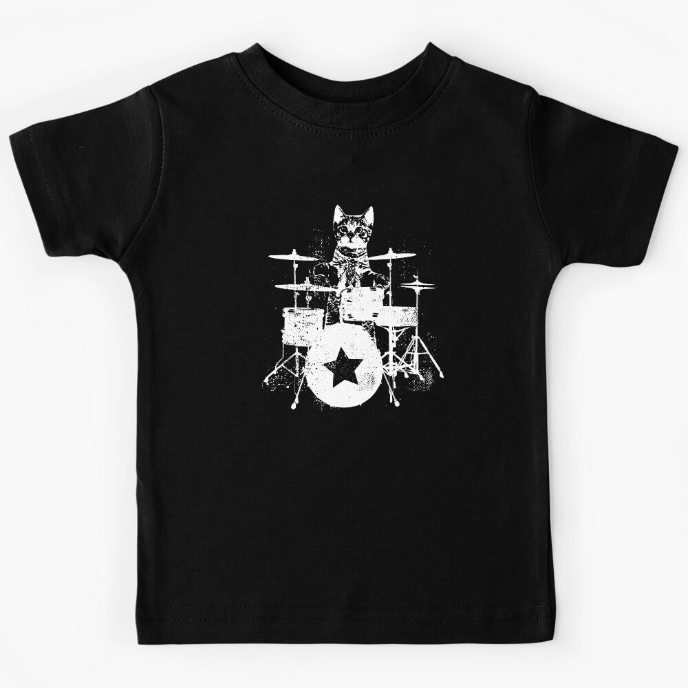 Rockstar Kitty beats Drums in black Kids T-Shirt 110