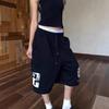 Amerikanischer Retro Fauler Stil Buchstaben Druck Weitbeinige Cropped Hose Damen Locker Lässig Vielseitig Jogginghose Vielseitig Uni Schwarz Weitbeinige Knielange Hose