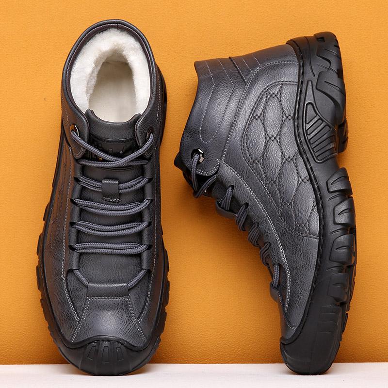 

Winter Wool Lining Casual Men Leather Sneakers Handmade High Top Outdoor Men S Boots Grey Black Russia Style Chunky Shoes