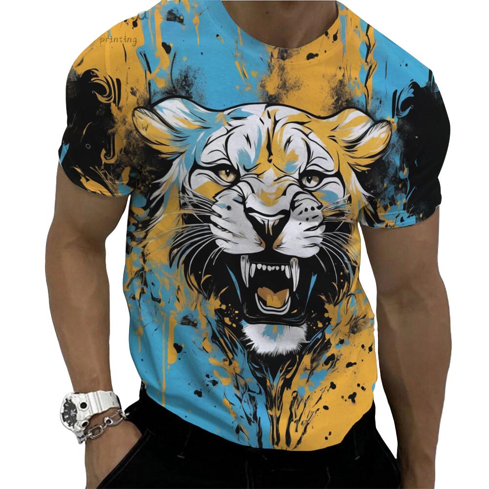 Herr Sommar Lejontryck Kortärmad Lejon Grafiska T-shirts Herr Sommarkläder T-shirt Herr Kortärmade T-shirts
