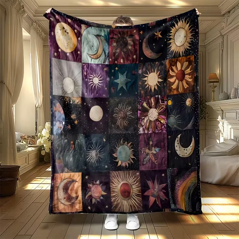 1pc Celestial Lover Sun And Moon Flannelette Blanket Bed Travel Blanket Women s  Four Seasons Decor Four Seasons Gift Blanket 75X95CM