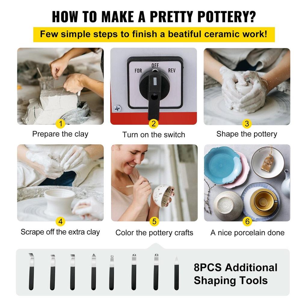 Electric Pottery Wheel Ceramic Machine 25cm Pottery Wheel Machine 280W Pottery DIY Kit with Shaping Tool Kit for Ceramic Work Ceramics Clay