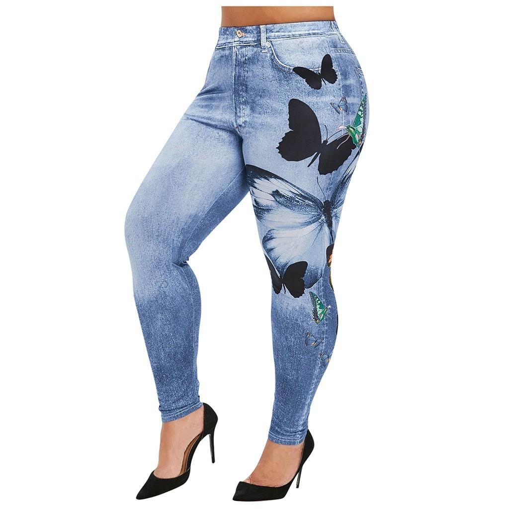 Women's Plus Size Casual Imitation Cowboy Leggings Elasticity Slim Cropped Pants