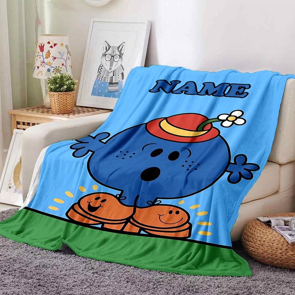 Custom Name Mr. Men and Little Miss Theme Printed Blanket - Perfect for Couch, Bed, Travel & Outdoor Use | Machine Washable, Cozy & Durable.
