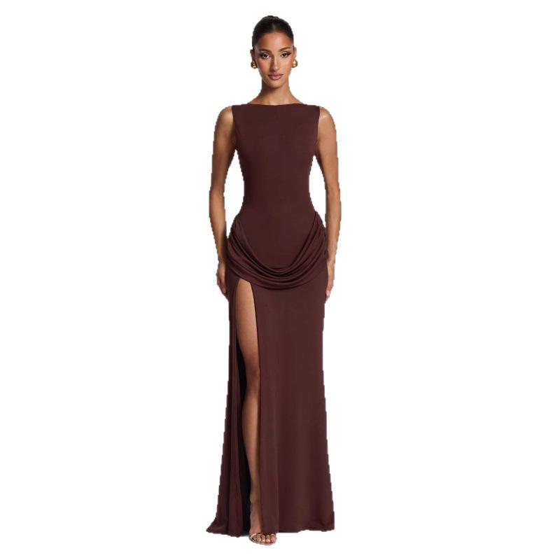 2026 Spring European & American Style Sexy Sleeveless Slim Fit High Slit Long Dress