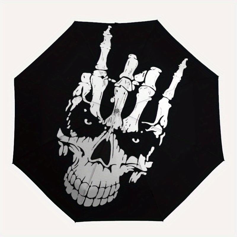 1pc Skull Hand Automatic Open 8-Rib Windproof Umbrella, Travel & Commuting, Suitable for All Seasons, Lightweight Portable,042