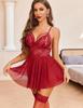 New Garter Fun Set, Nightdress Lace Short Perspective Breasted Bow Love Underwear Women