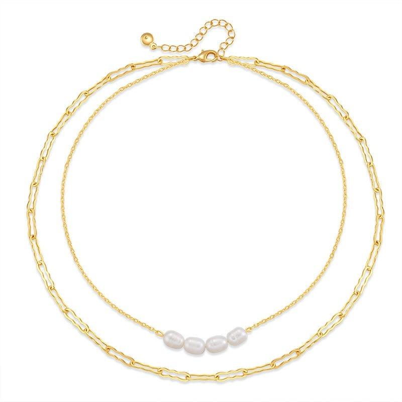 Double Layered Freshwater Pearl Necklace European Style Gold Temperament Necklace For Women