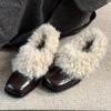 Thick Heel Retro Fluffy Shoes Women's Head Pedal Single Shoes Winter Plush Warm Small Leather Shoes