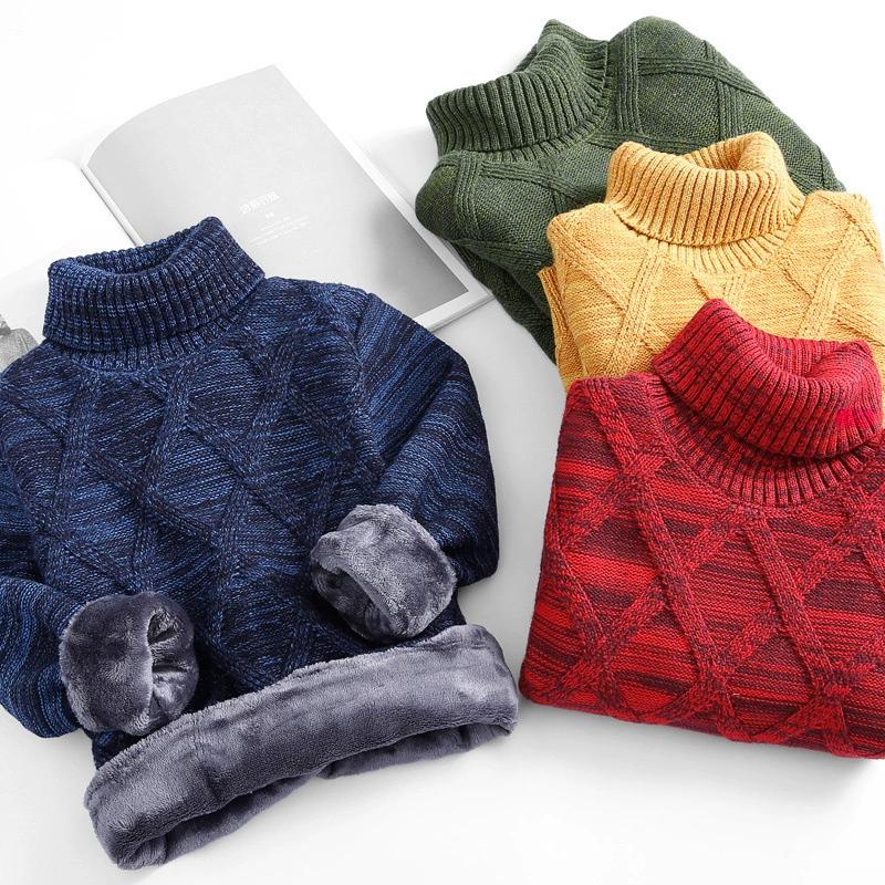 Children's Turtleneck Sweaters Big Children's Korean Children's Clothing Thickened and Velvet Autumn and Winter Pullover Baby Bottoming Shirt