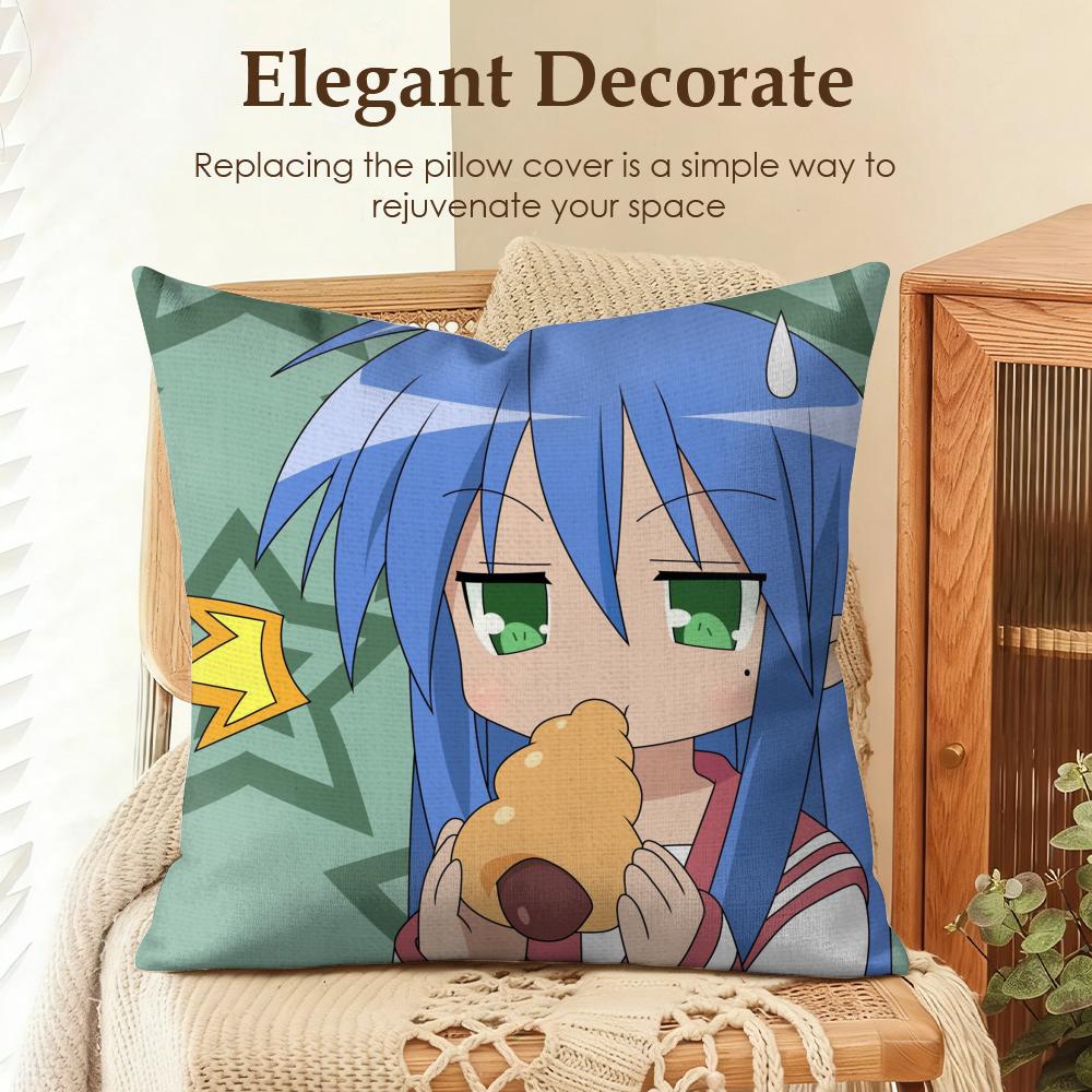 Anime LLucky Star Cushion Cover Natural Linen Organic Fabric DoubleSided Printing Sofa Home Decor Gift Pillow Case
