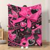 1pc Flannel Blanket Hearts And Bows Design Soft Comfortable And Warm This Nap Blanket/Sofa Blanket Is Suitable for All Seasons And