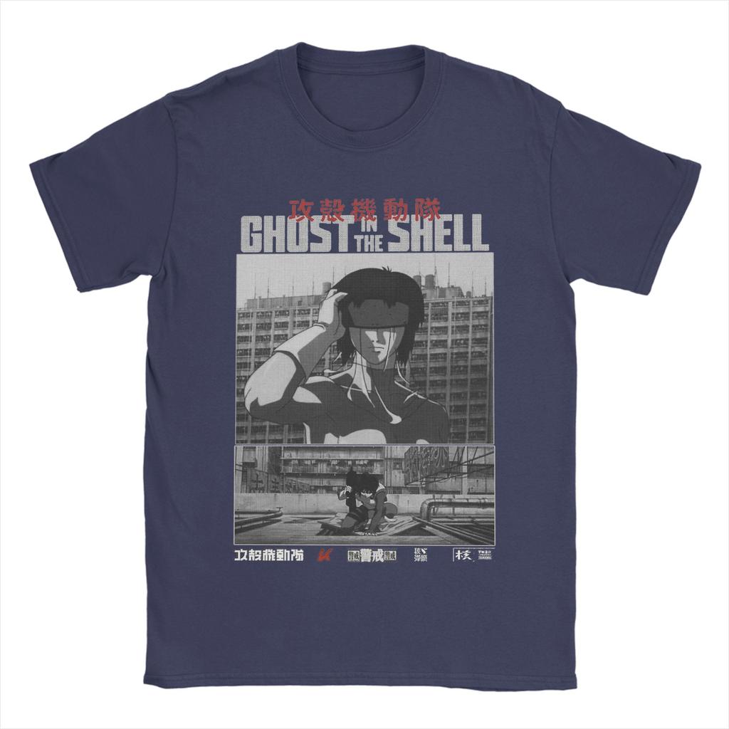 Major Motoko Kusanagi Ghost In The Shell T Shirts for Men Pure Cotton T-Shirt Round Neck Anime Tees Short Sleeve Tops Printed