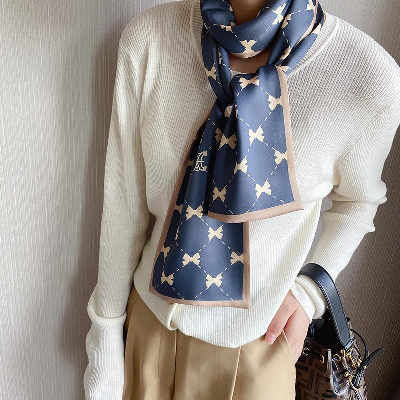 Long Small Silk Scarf Women's Autumn and Winter Versatile Thin and Narrow Scarf with Shirt Fashion Headband New Decorative Scarf