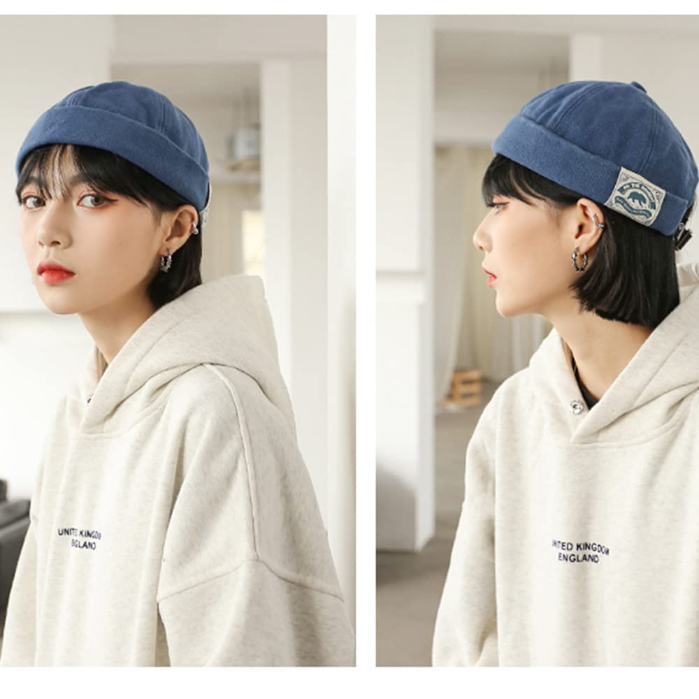 Croogo Brimless Roll Washed Cotton Sag Round Slimming Watch Solid Sailor Outdoor Men's Fisherman's Cap, Cap, Cap, Shape, Face, Cap, Spring/Summer,