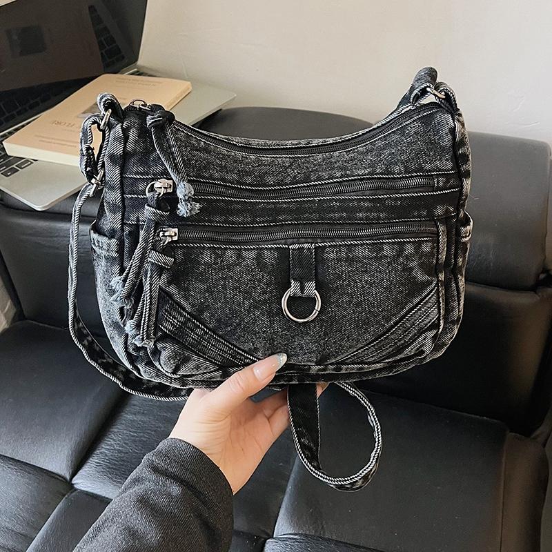 Vintage Denim Crossbody Bag Women's Multi-Pocket Single Shoulder Small Square Bag