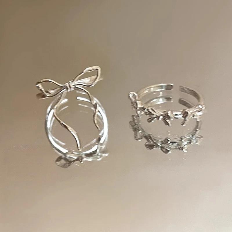 Fashion Bow Ribbon Rings For Women Girls Sweet Cute Geometric Bow Opening Adjustable Rings Wedding Party Jewelry Gifts