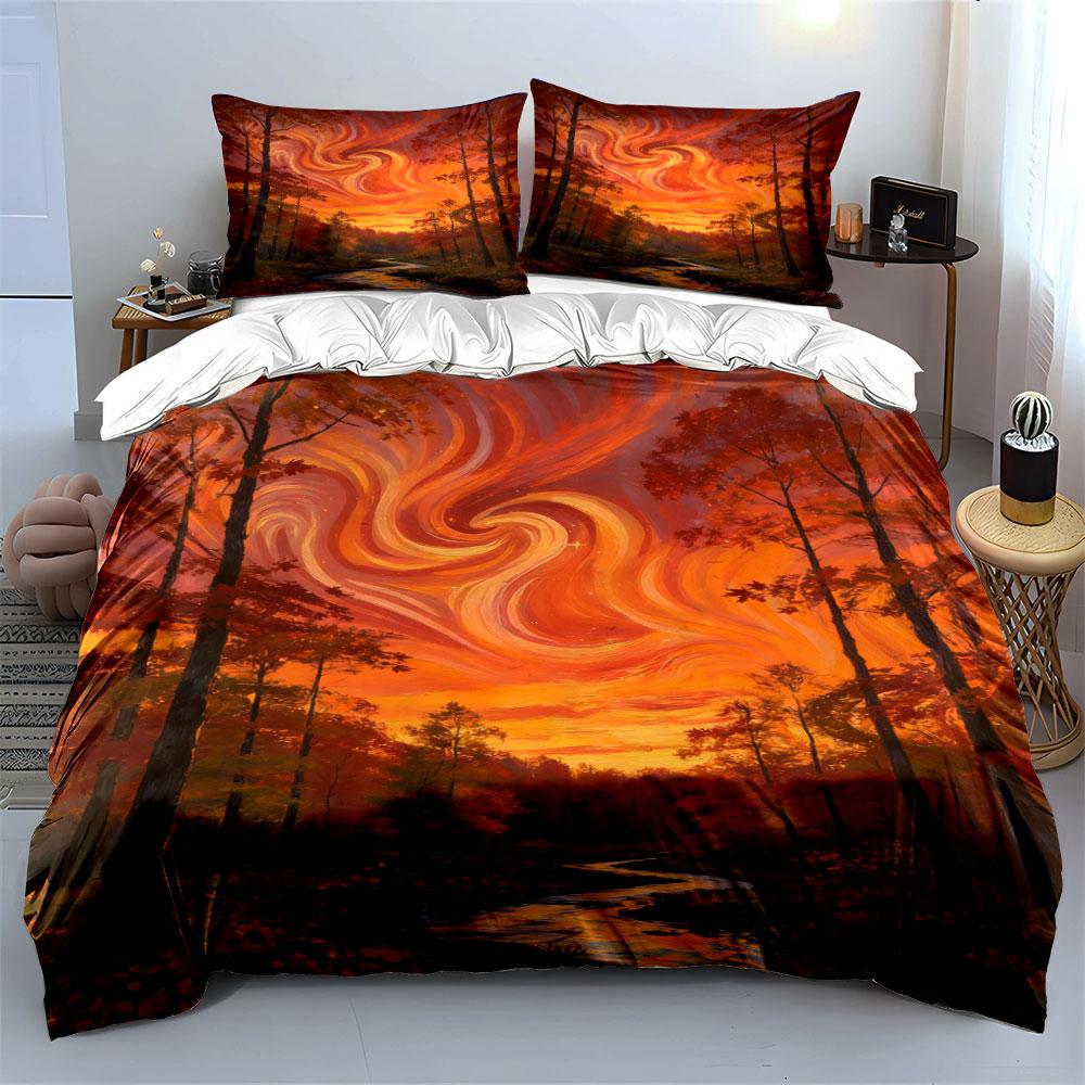 Swirling Sunset with Trees. Bedding Sets Duvet Cover Sets Duvet Covers Pillowcases(1 * Duvet Cover 2 * Pillowcases Without Duvet Insert)