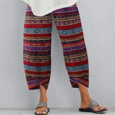 Damen Capri-Hose mit Print und elastischem Bund, verkürzte Hose
