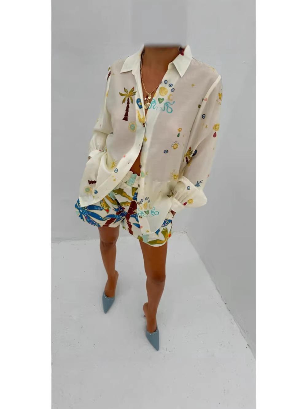 2025 European & American Fashion Linen Casual Versatile Shirt Cardigan with Shorts M