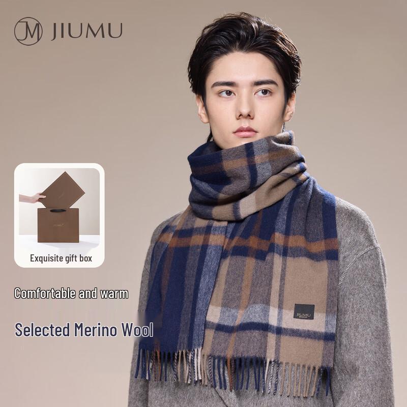 

JIUMU Мужской клетчатый шарф из смеси шерсти и кашемира