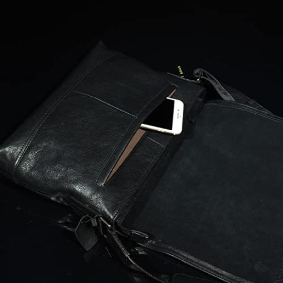 Acht Wildschwein INDRA Dickes Echtes Rindsleder Rechteckig Mittel Klappe Schultertasche (Schwarz b14, Braun b16) - Echte Lederschultertasche, Crossbody