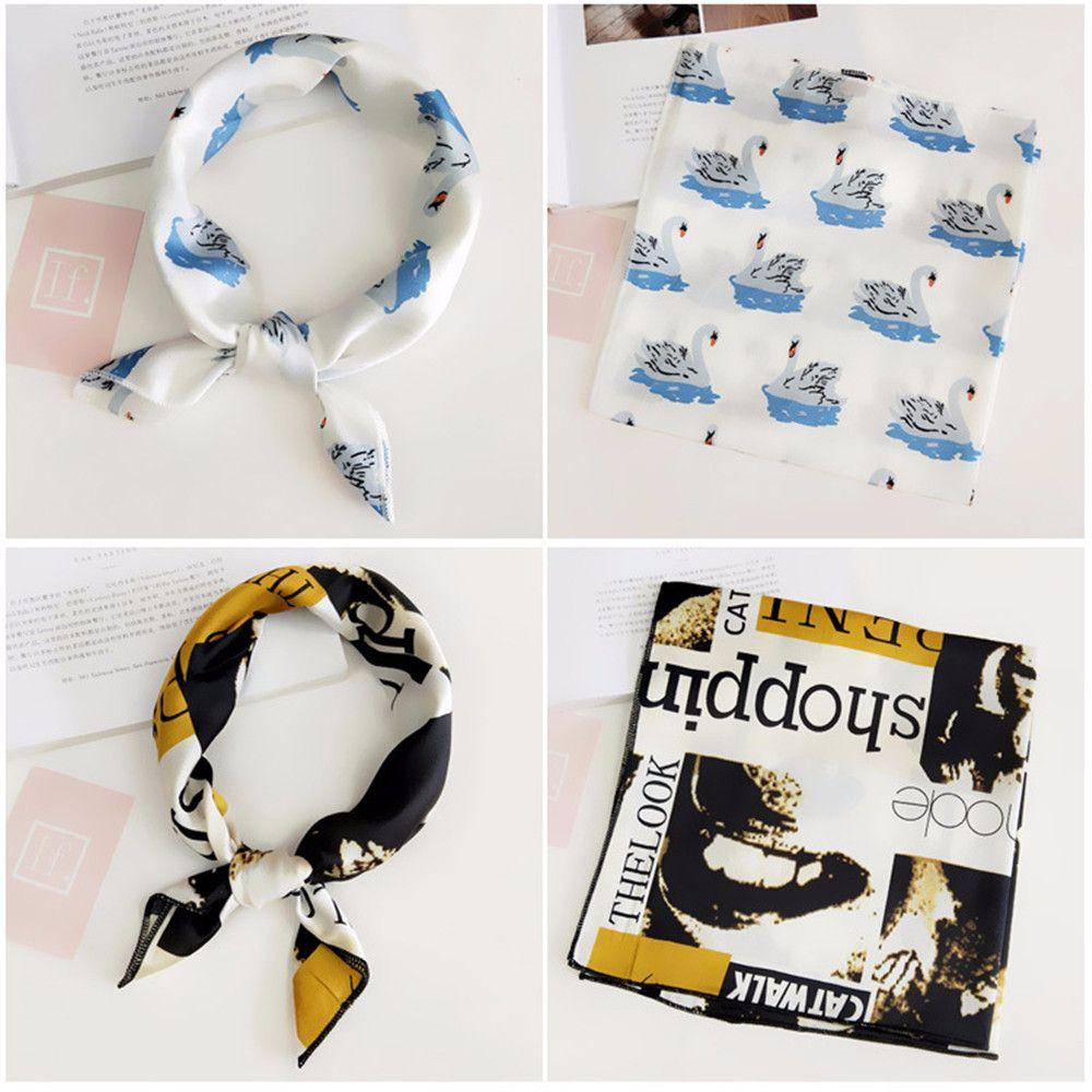 Fashion Small Vintage Elegant Hair Tie Band Silk Feel Satin Head Neck Square Scarf