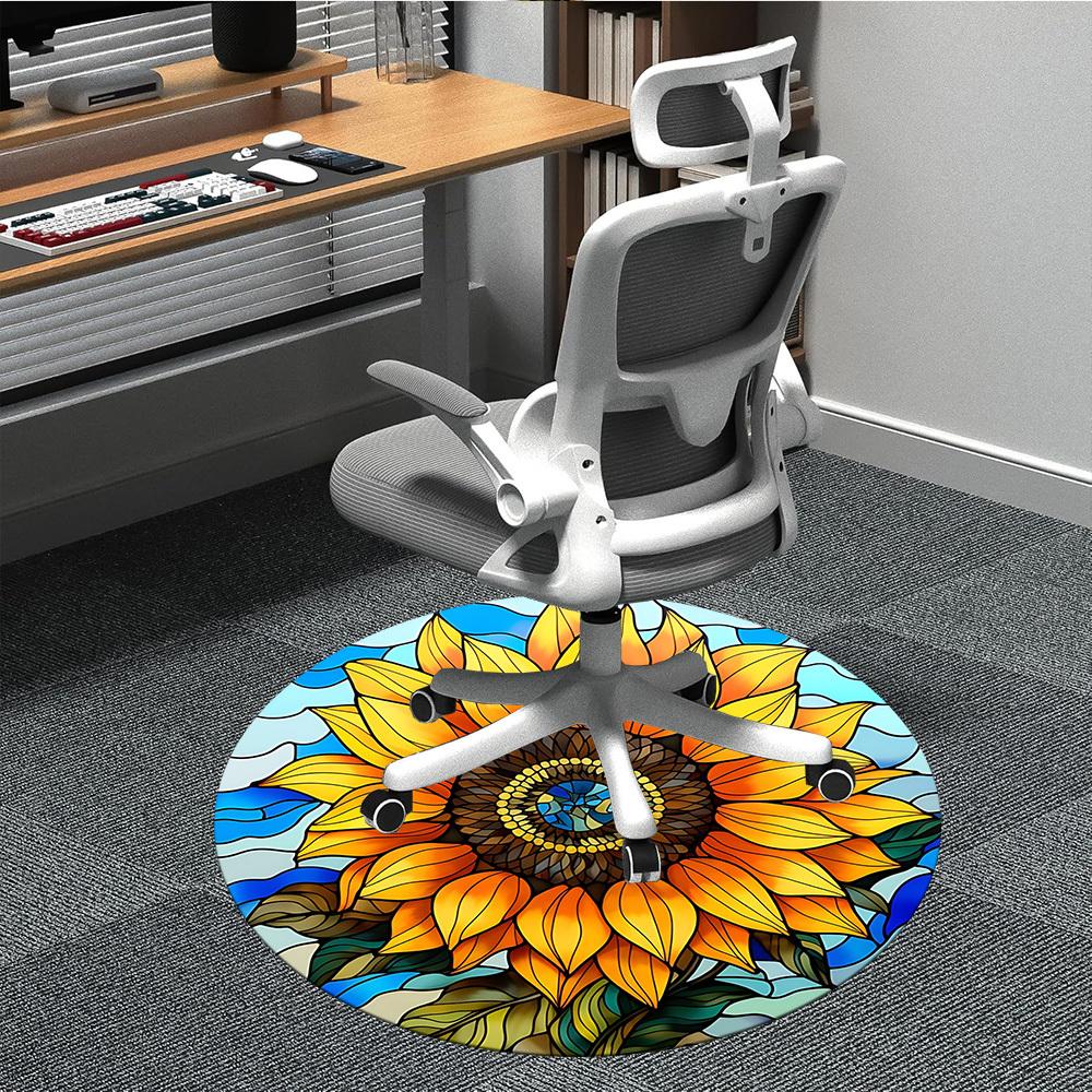 1pc Sunflower StainedGlass Office Round Area Rug, Under Office Chairs Bedroom Living Room Home Decor, Room Deco
