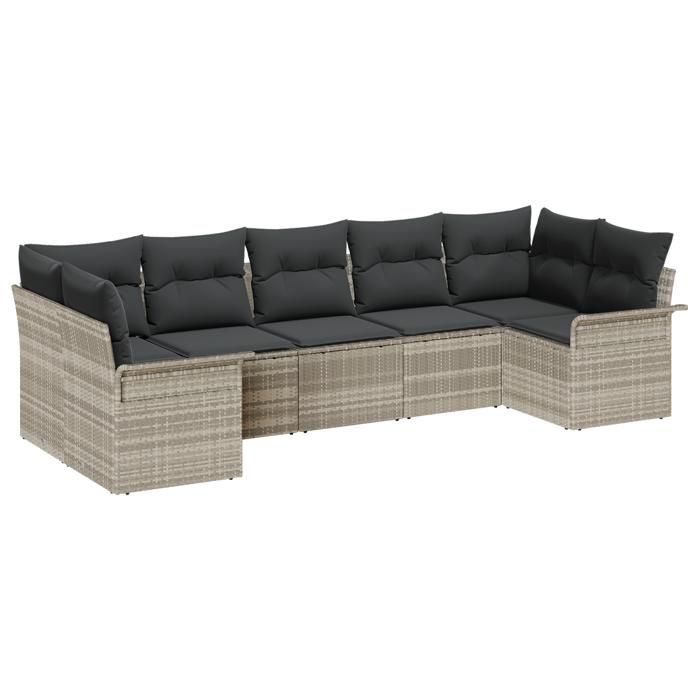 7 pièces de Canapé de Jardin avec Coussins Gris Clair en Rattan Poly, Canapé de Jardin 2 Places avec Rangements &amp; Coussins 3354181