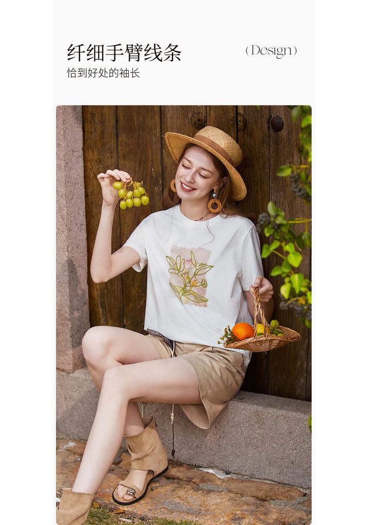 Cool and Antibacterial: Fragrant Shadow Embroidered Printed White T-shirt for Women, 2026 Summer New Round Neck Short Sleeve Cotton Top