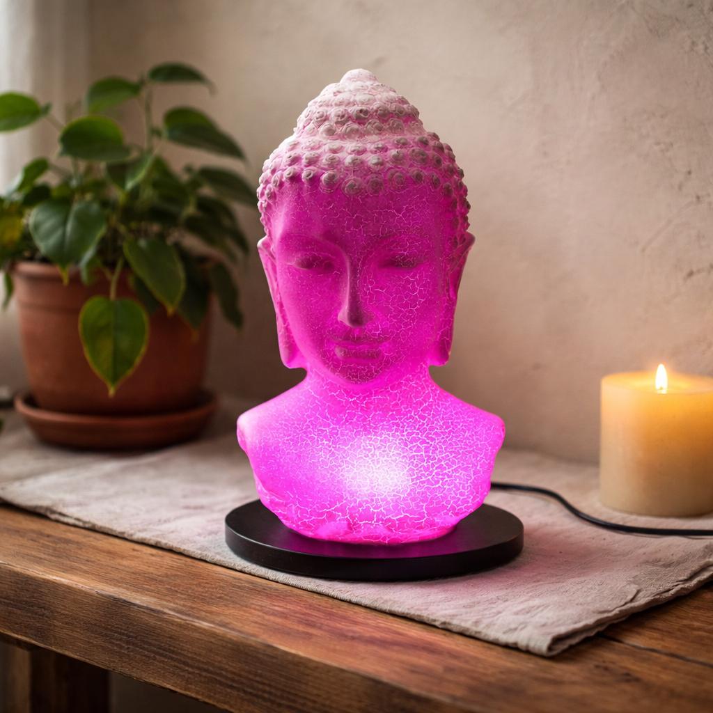 Buddha Bust Lamp Cherry Crackle -