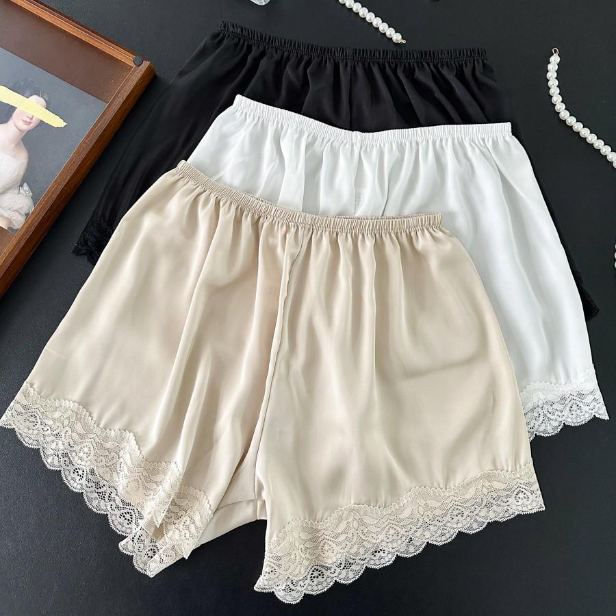 Pantaloni scurți fustă de siguranță din mătase imitație satin - Leggings de casă largi trei sferturi