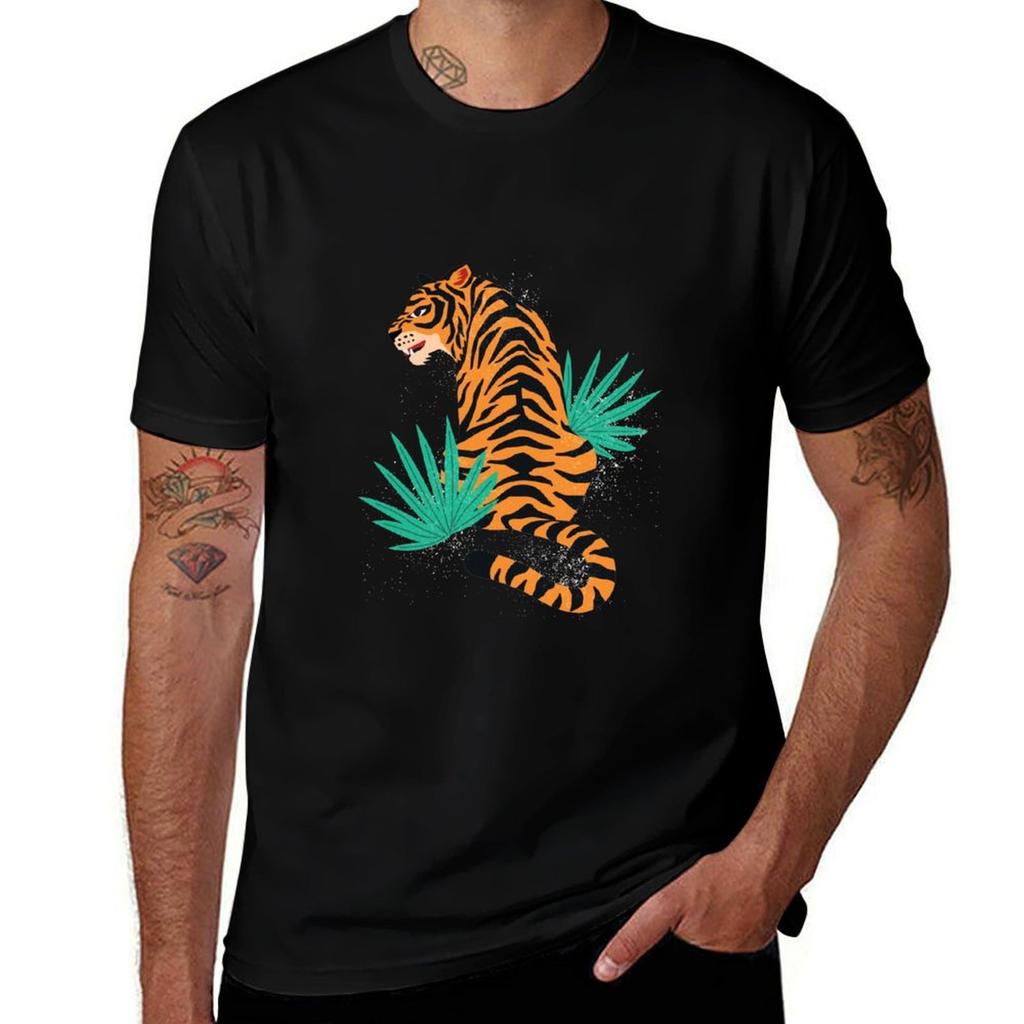 Tiger With Leaves Tshirt Dry Fit Running Short Sleeve Top Tshirt