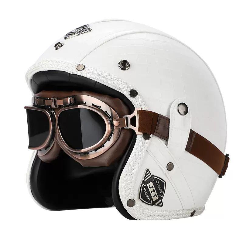 Retro Helmet Electric Motorcycle Leather Helmet Summer Pedal Cruise Motorcycle Harley Men and Women Three Quarter Helmet Half Helmet