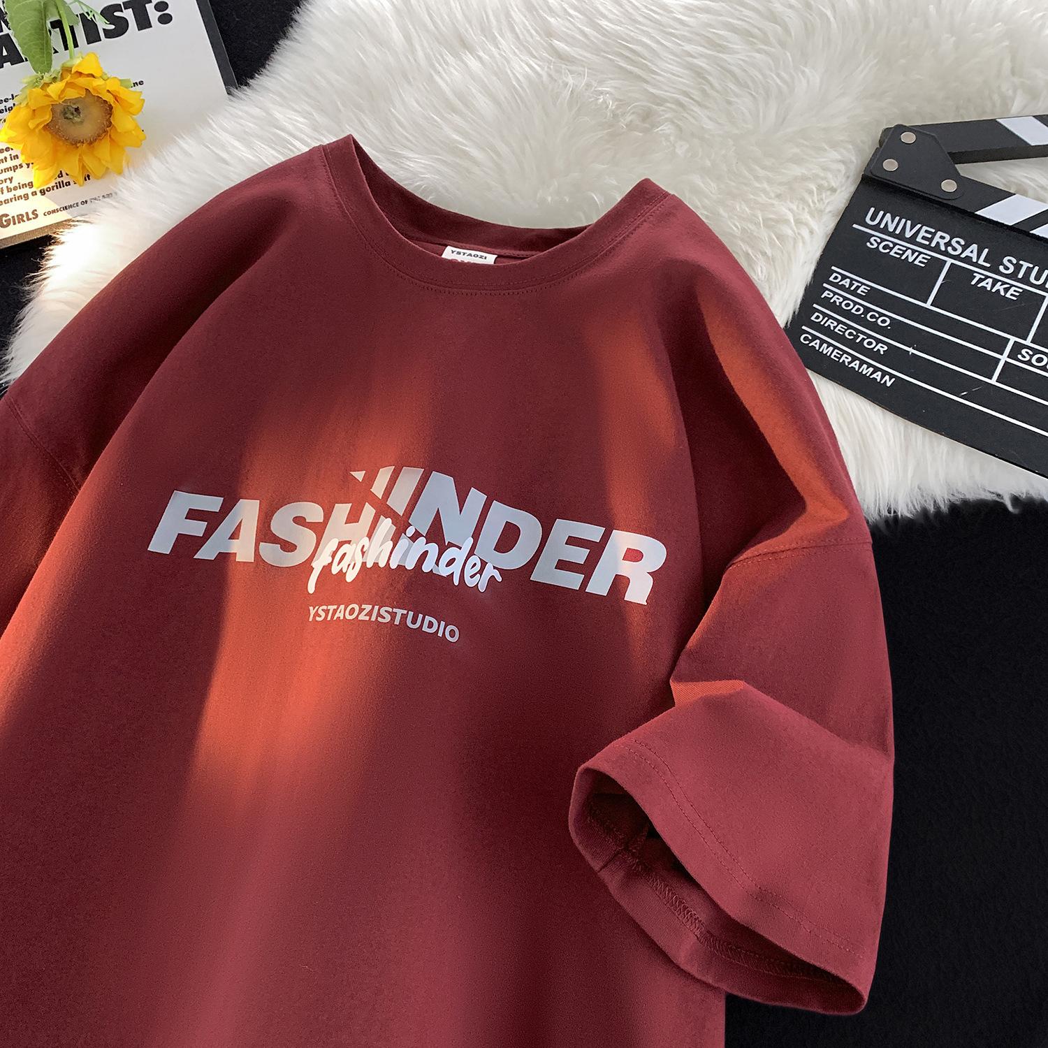 Heavy Cotton Short-sleeved T-shirt for Mens Summer Updated American Half-sleeved Top Relaxed Fit Large-size T-shirt M