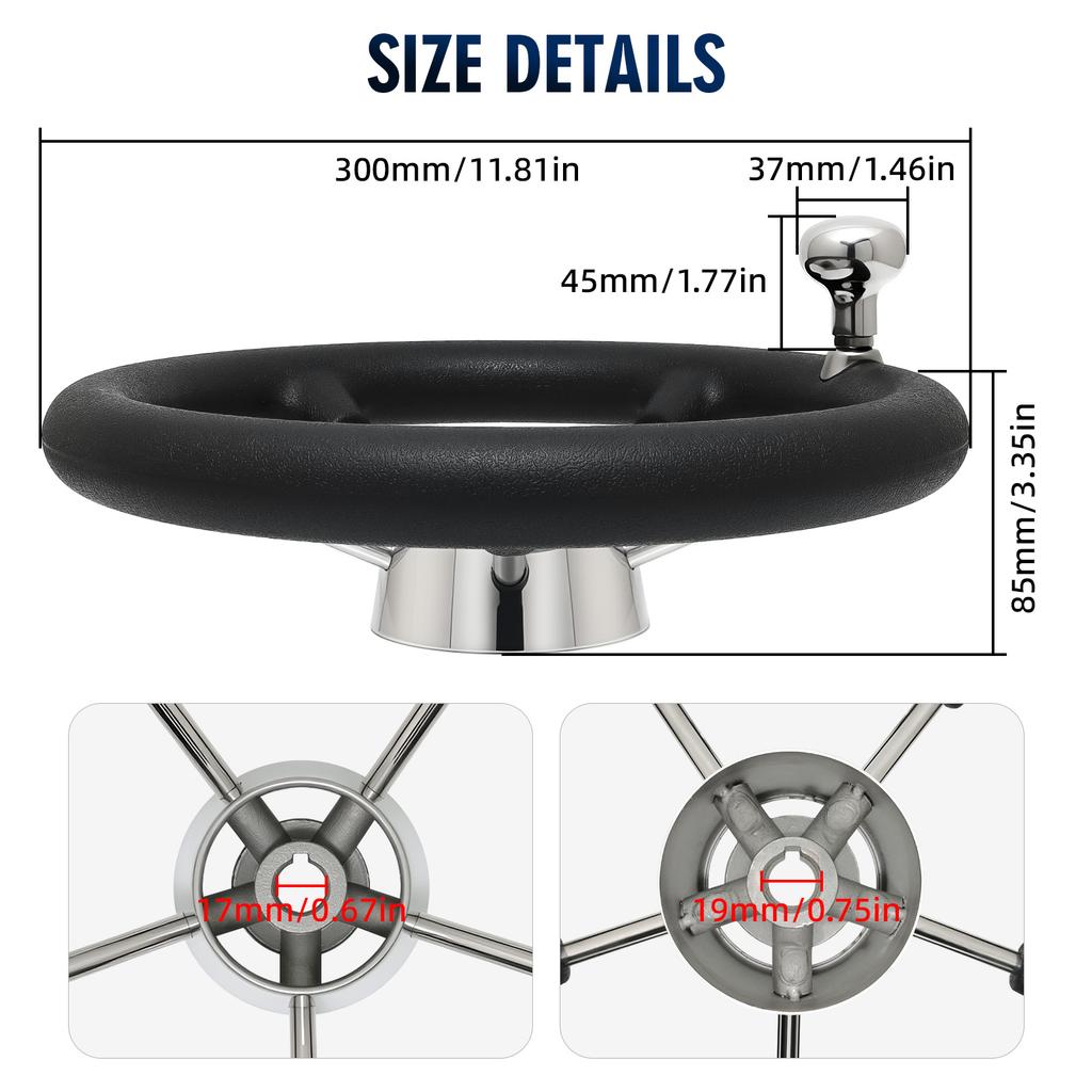 Boat Yachts Accessories Marine 11 Inch 300MM stainless steel Steering Wheel With Black Foam or Without  Foam Ship Steering Wheel