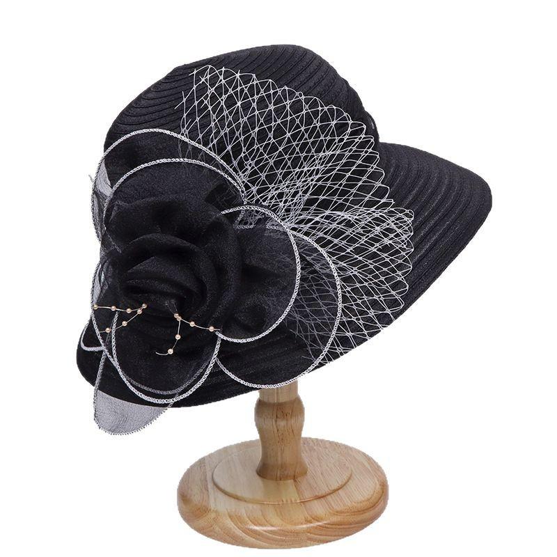 Ladies sun hat spring mesh exquisite handmade big flower top hat summer sun hat retro outdoor gauze hat