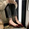 Cowhide Version~ Temperament Color Matching Bow Leather Light Mouth Thick Heel Single Shoes Women