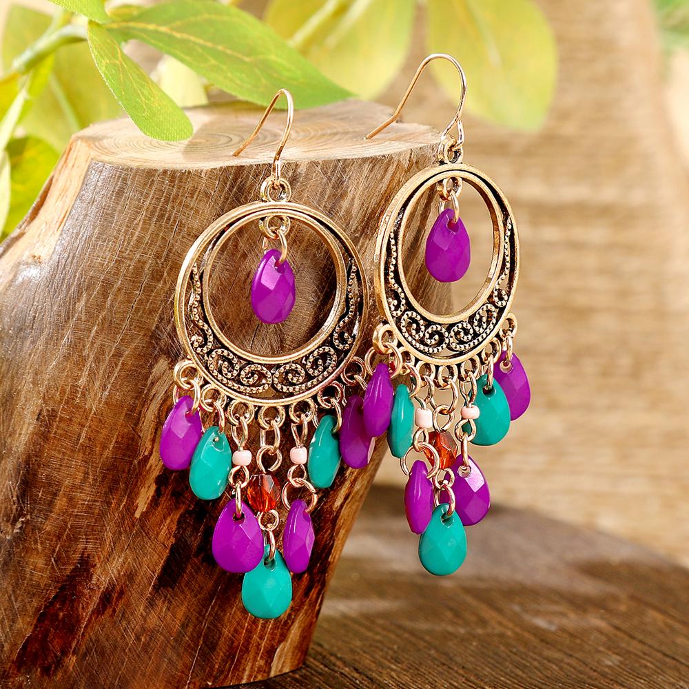 

1 пара бохо этнических висячих серег для женщин, инкрустированные стразами, античное серебро, с кисточками, каплевидные, для повседневной носки, для вечеринок, украшения, подарки