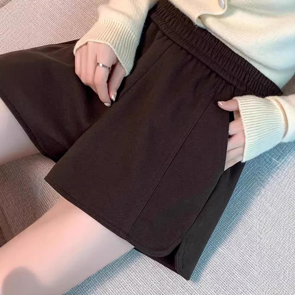 

Маленькие шерстяные шорты А-силуэта с высокой талией - Черные XL (Recommended for 119-130 jin)