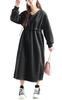 Gold Japan Plus Size Long Fleece Solid Perfect for and Size Women's Dress, Sleeve, V-Neck, Lining, Drawstring, Color, Fall, Winter, Spring, 4L, Black,