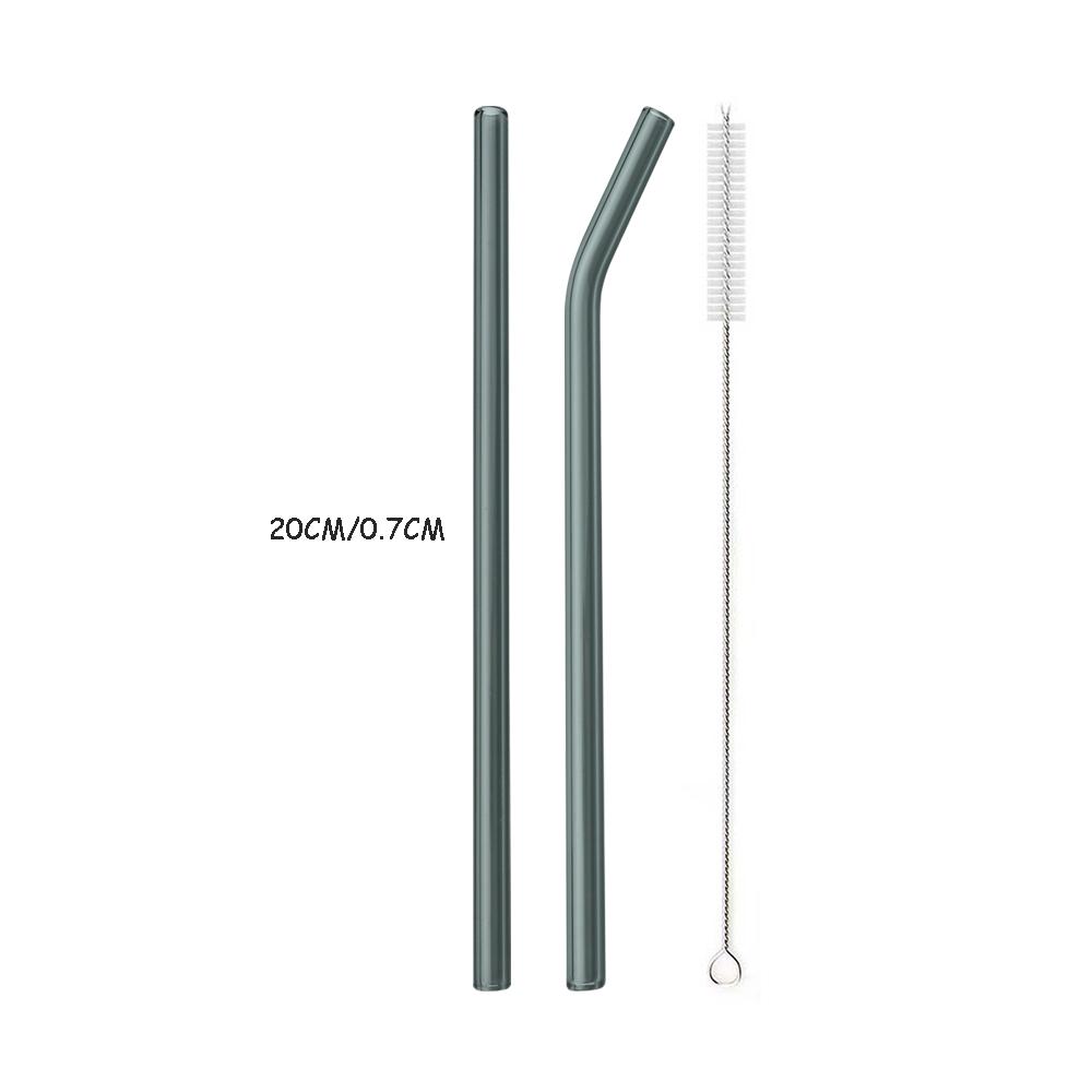 

Экологичная соломинка из боросиликатного стекла, красочные многоразовые соломинки для коктейлей, коктейлей, барных аксессуаров с чистящей щеткой 2pcs with brush серый