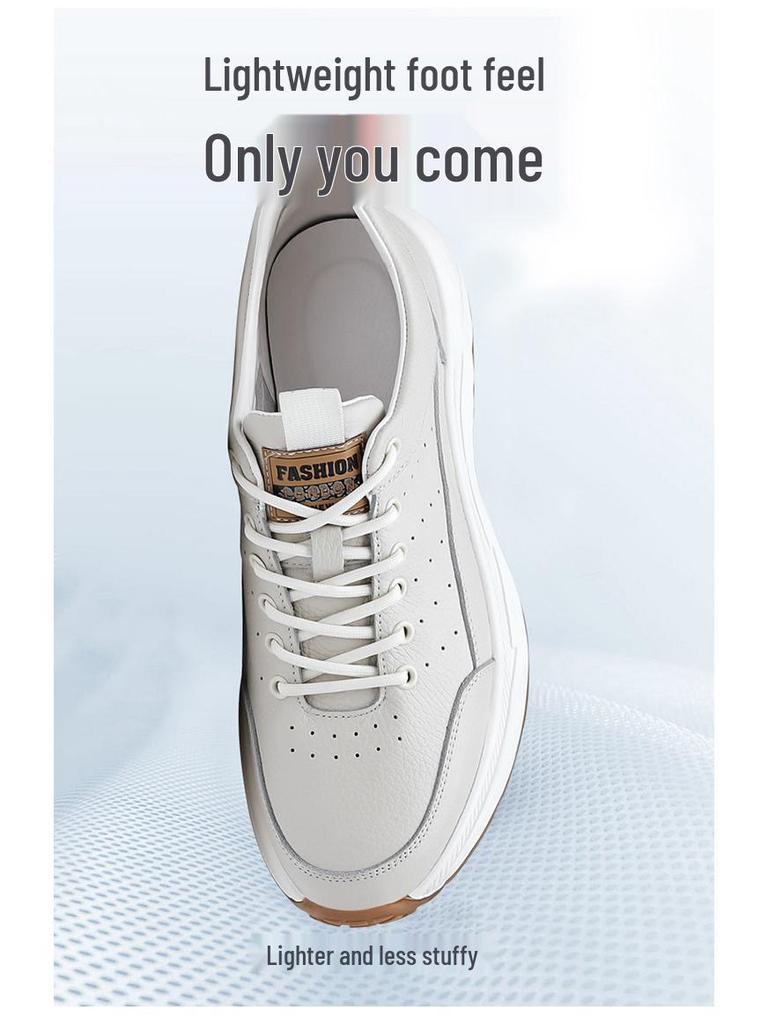 Chaussures de skate homme automne 2025 en cuir respirant - Baskets décontractées à lacets polyvalentes