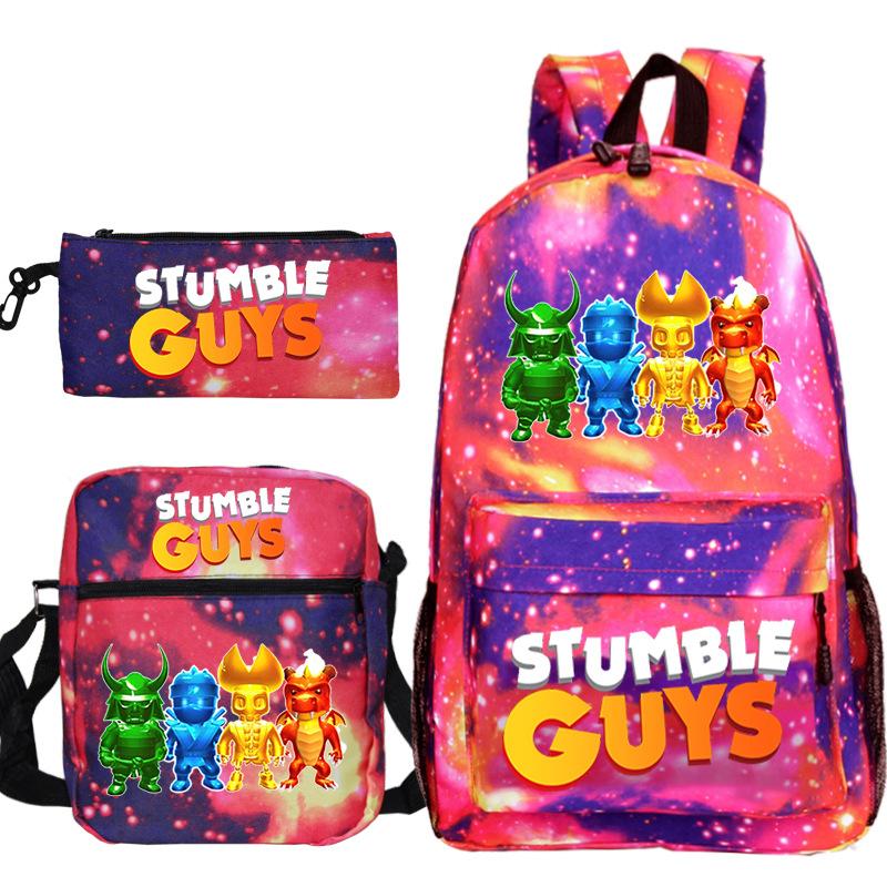 Stumble Guys Collision Party game merchandise Printed backpack Crossbody bag Stationery bag School bag Three-piece set